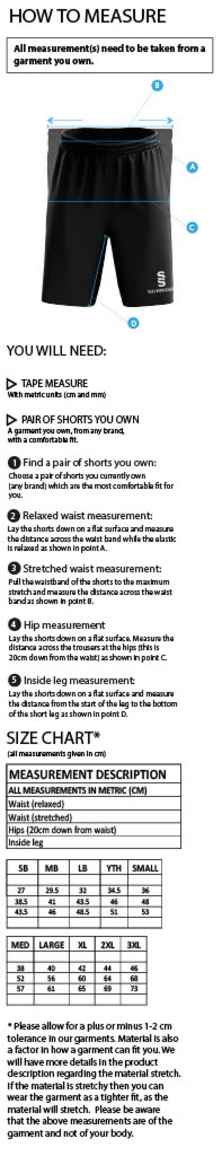 Goldsmith UCC - Women's Ripstop Short - Size Guide