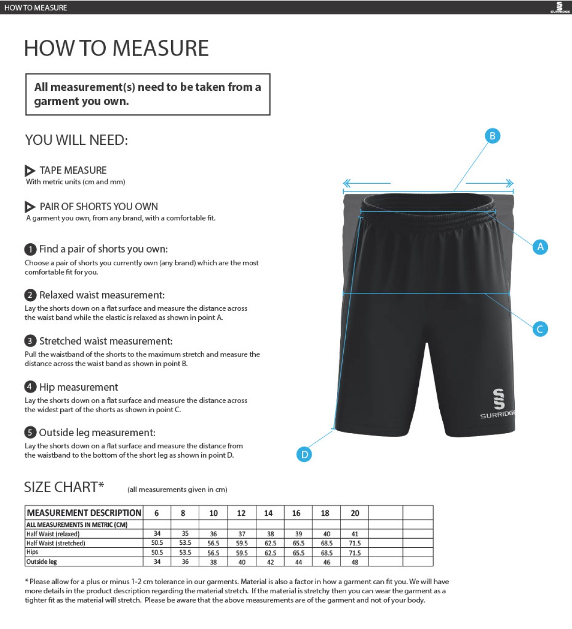 Goldsmith UCC - Women's Ripstop Short - Size Guide