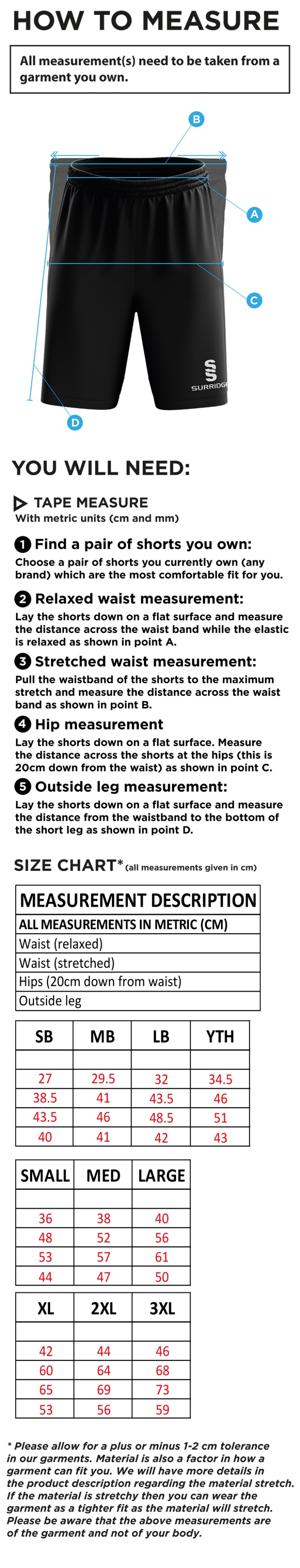Goldsmith UCC - Blade Shorts - Size Guide