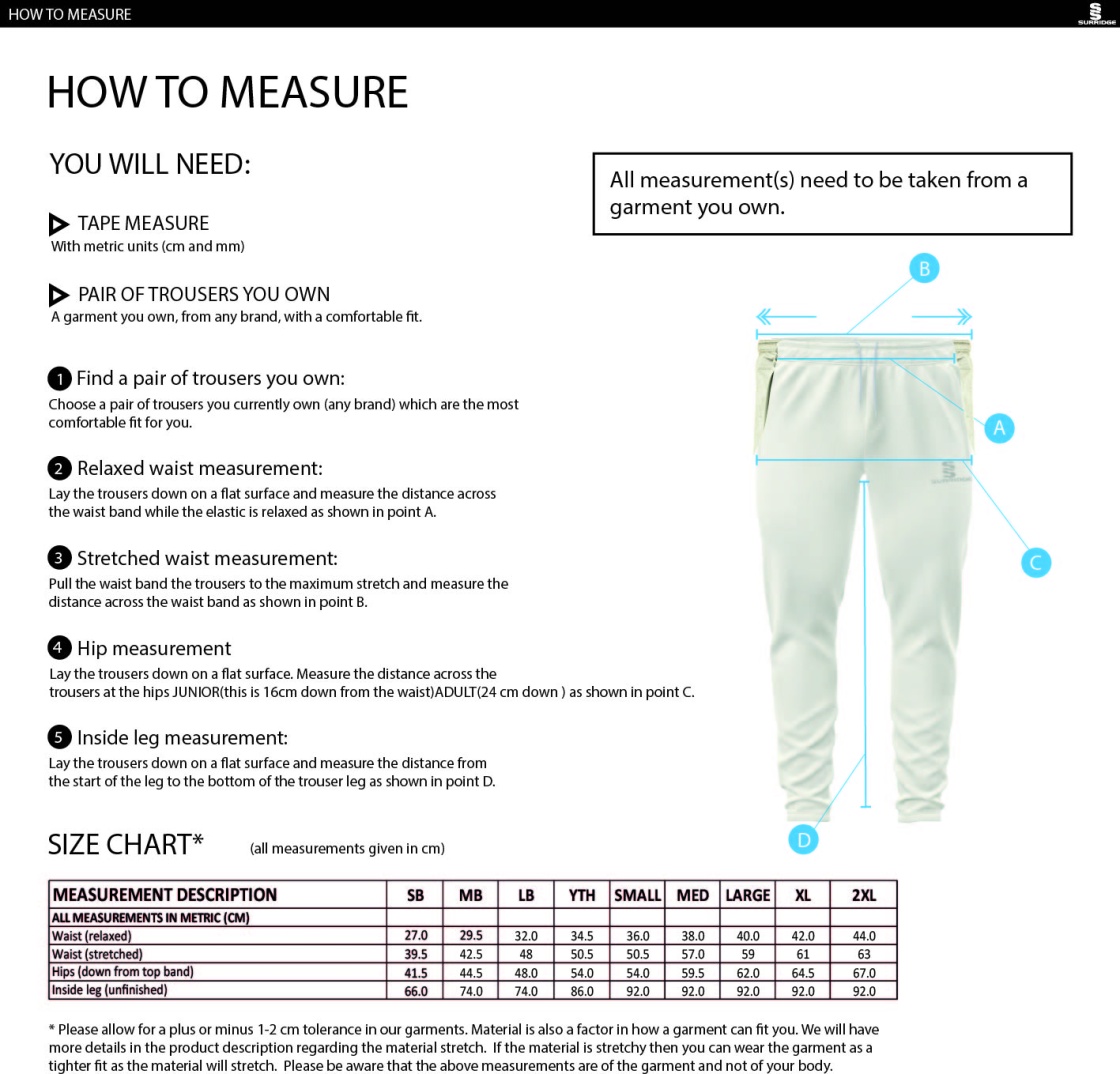 Goldsmith UCC - Tek Playing Pant - Size Guide