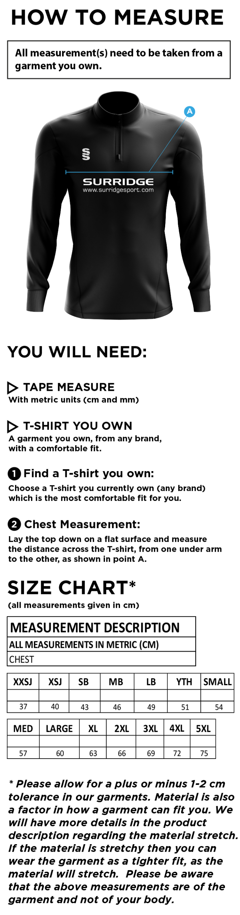 Goldsmith UCC - Blade Performance Top - Size Guide
