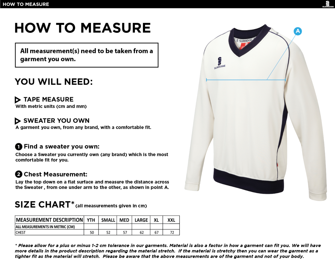 Goldsmith UCC - Long Sleeve Sweater White Trim - Size Guide