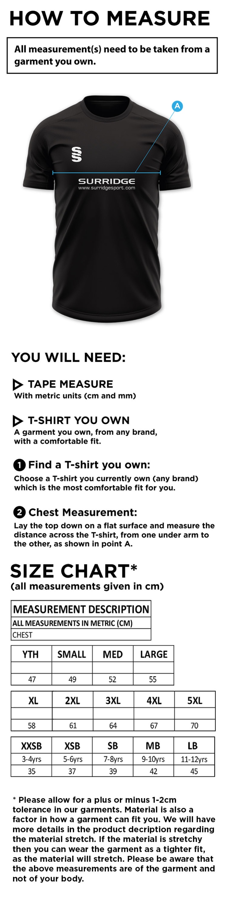 Goldsmith UCC - Blade Polo - Size Guide
